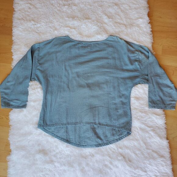 Women's SoftSurroundings Gauze Pullover Size Medium Green Lagenlook - Picture 1 of 4